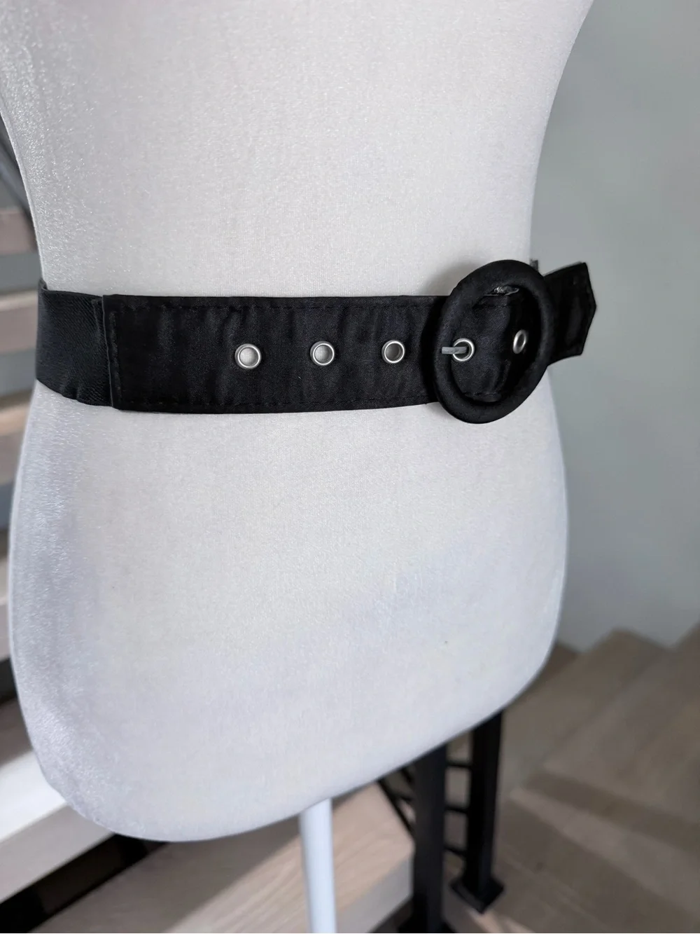 Black Round Buckle Waist Belt - Women Accessories 31” - Picture 2 of 3